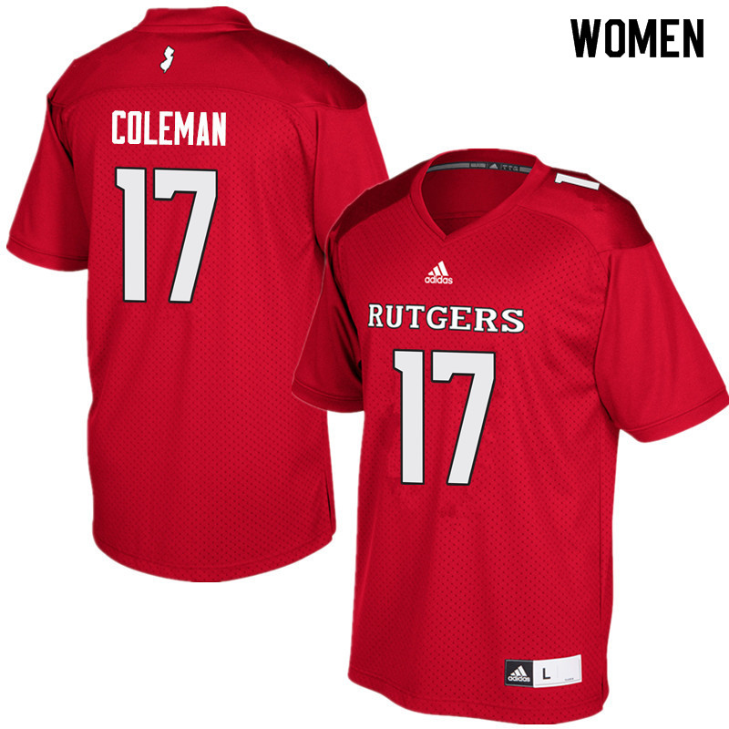 Women #17 Brandon Coleman Rutgers Scarlet Knights College Football Jerseys Sale-Red - Click Image to Close